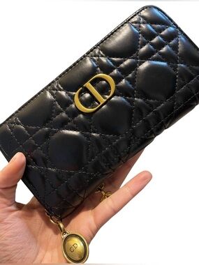 BEAUTIFUL Black Quilted Wallet with CD logo & Zip around Accents in Bronze/Gold